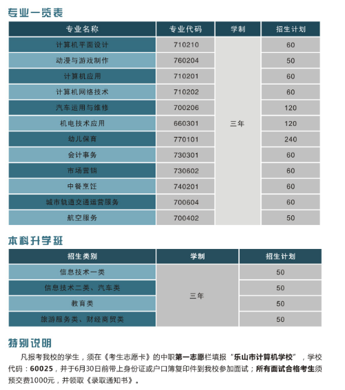 乐山市计算机学校招生专业