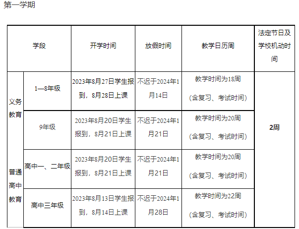 2024学年昭通中小学校历 寒暑假放假时间