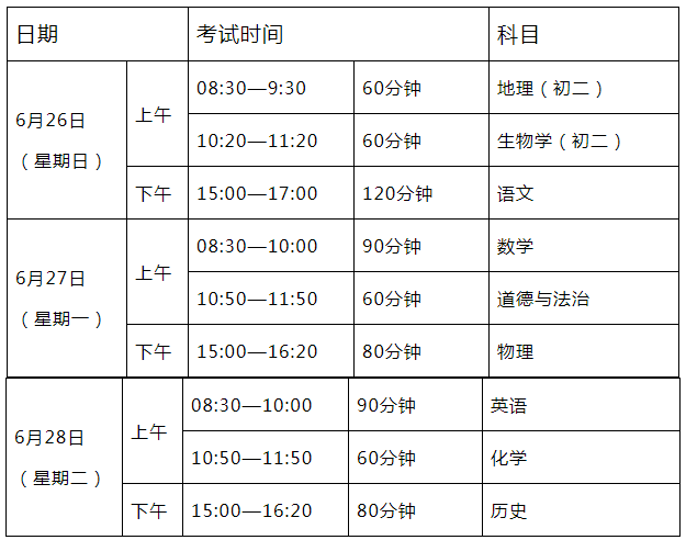 2023广东中考时间及科目