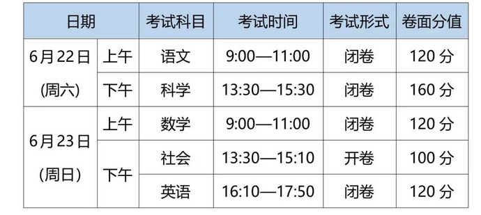 2024湖州中考时间最新公布