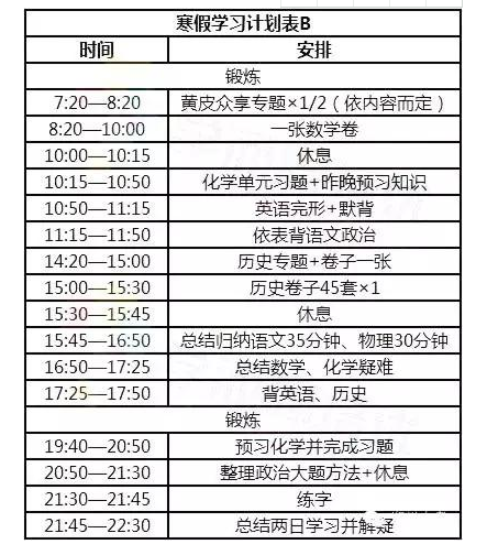 2021初三寒假计划表