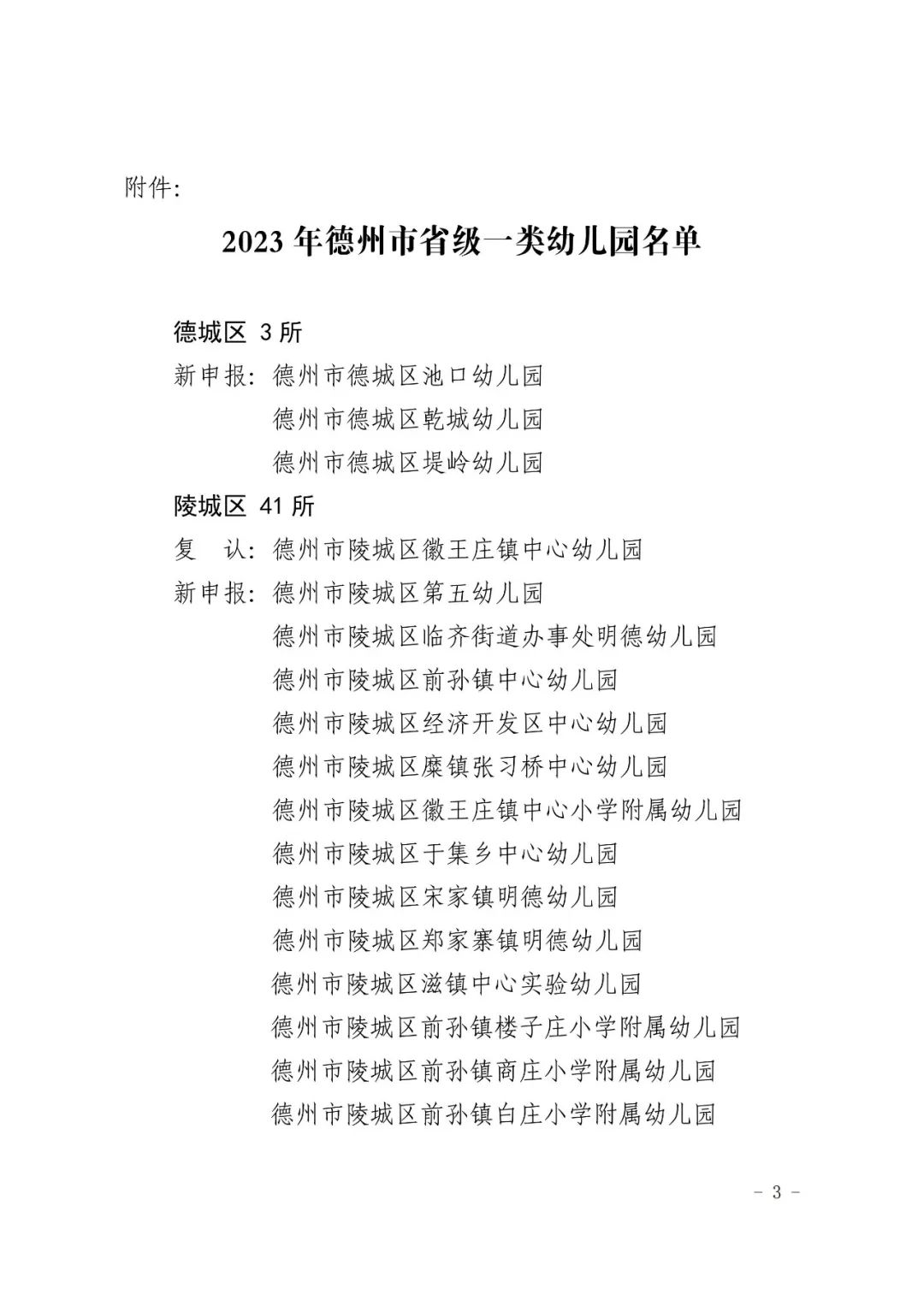 2023德州省级一类幼儿园名单