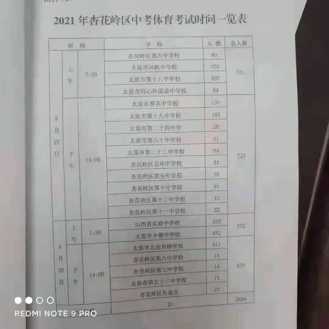 2021太原中考体育测试时间及地点