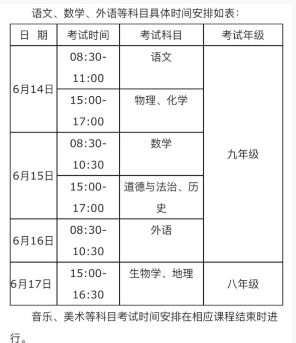 2024安庆中考时间及各科时间安排