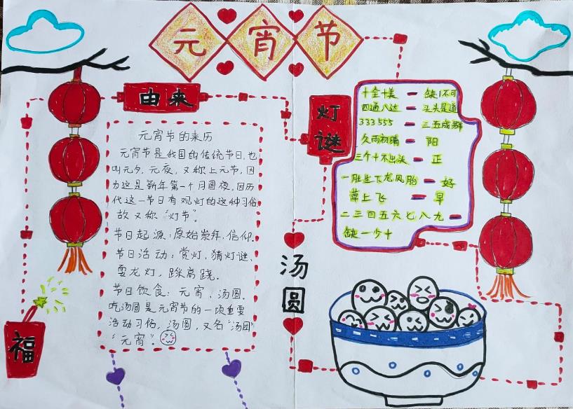 2024年元宵节手抄报简单又可爱 优秀手抄报精选