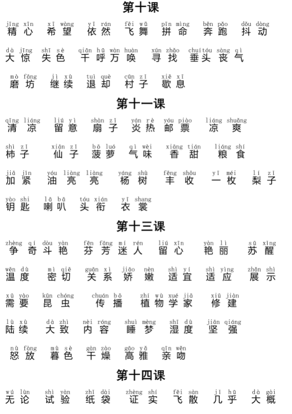 人教版三年级上册生字表