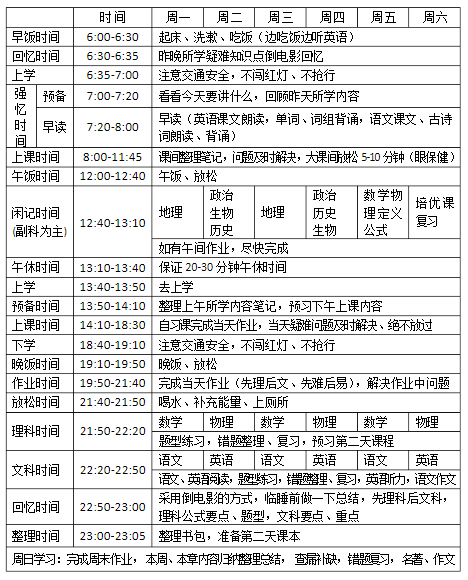 初中生30天自律计划时间表