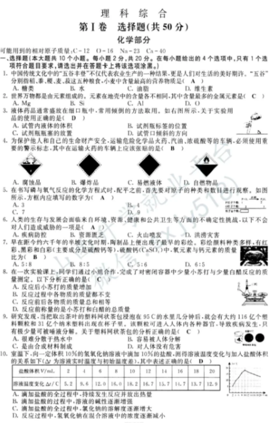 2024年太原中考理综真题试卷及答案