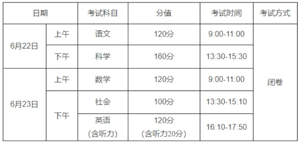 浙江省中考时间2024年时间表