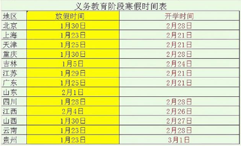 一般寒假是什么时候放