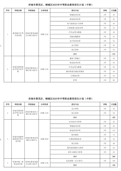 2023年济南莱芜区、钢城区中考招生计划