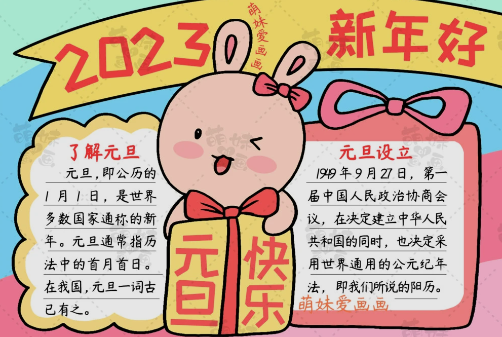 2023元旦手抄报简单又漂亮三年级