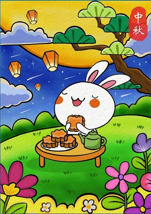 2023中秋节绘画简单好看儿童画