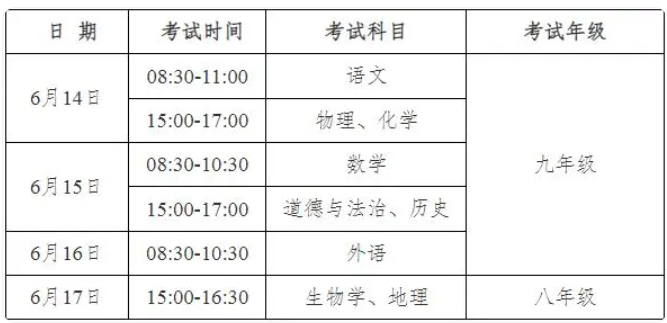 安徽中考时间2024年具体时间