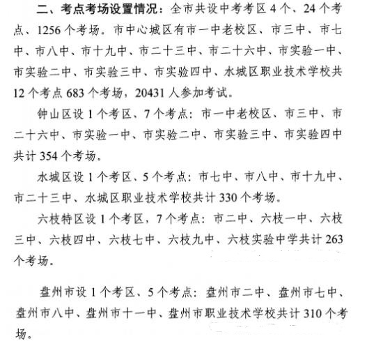2021六盘水中考考场考点设置