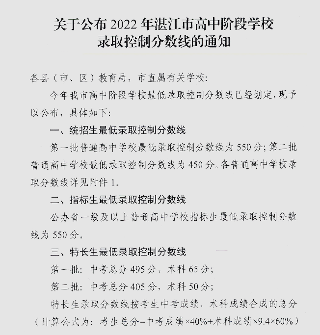 2023年湛江多少分能上重点高中