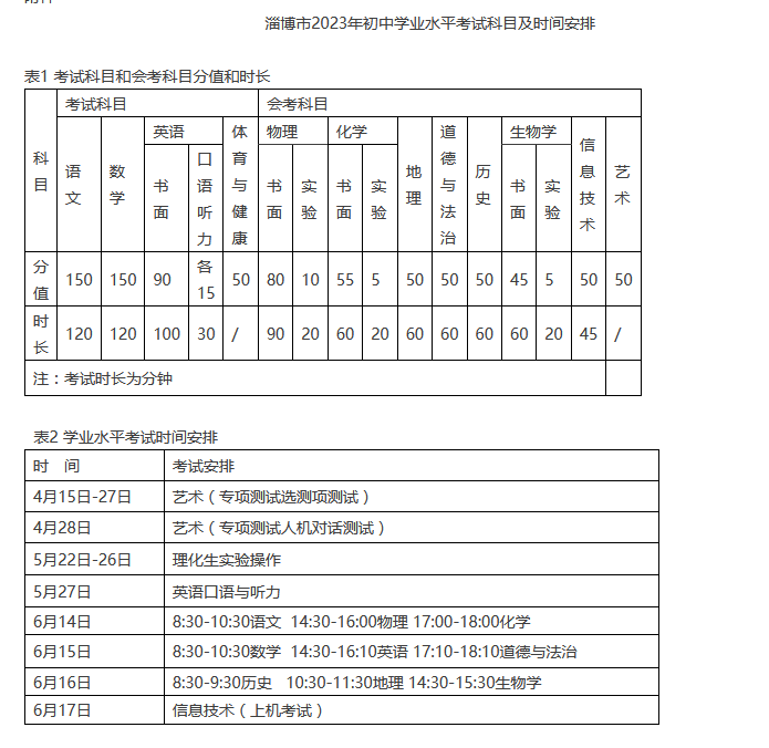 2023淄博中考具体时间安排 什么时候考试