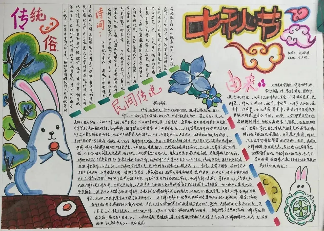 中秋节初中生手抄报简单又漂亮