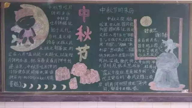 2021年中秋节精美初中生黑板报