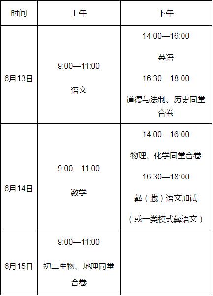 2024凉山中考时间是几月几日