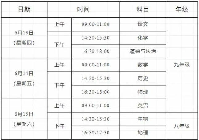 临沂市中考时间2024年时间表