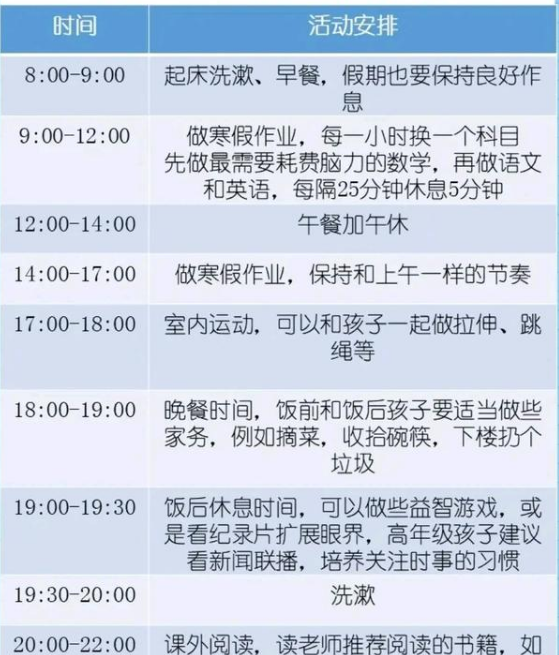寒假初三逆袭每日时间计划表