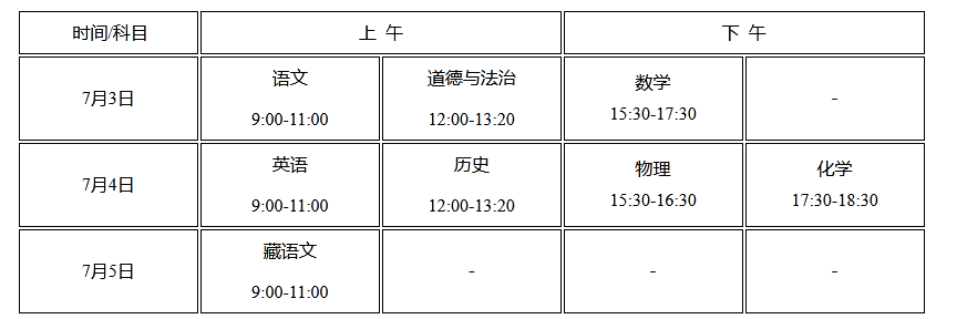 昌都中考时间2024具体时间