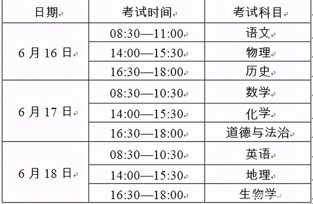 2021中考是哪一天