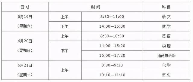 2021中考是哪一天