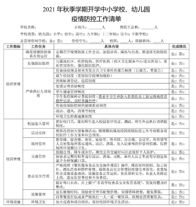 2021年广东省秋季学期学校疫情防控工作通知