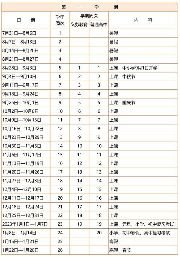 2022-2023佛山中小学校历公布 寒暑假放假时间