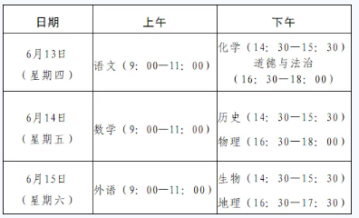 2024泰安中考时间及考试科目安排