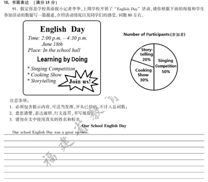 2021福建中考英语作文题目公布
