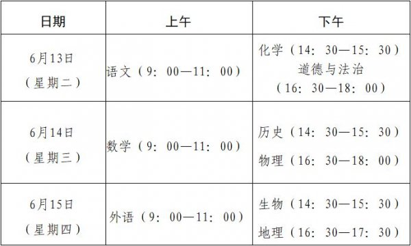 2024年泰安中考时间及考试科目安排