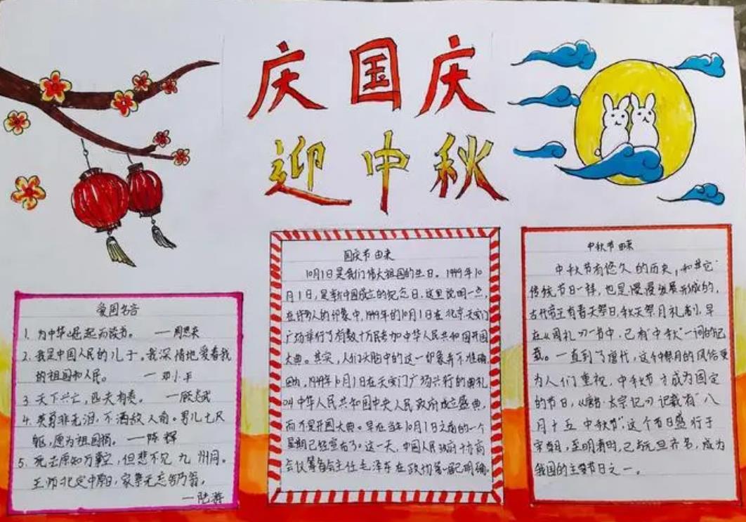 2024中秋节国庆节混合手抄报 手抄报文字内容写什么