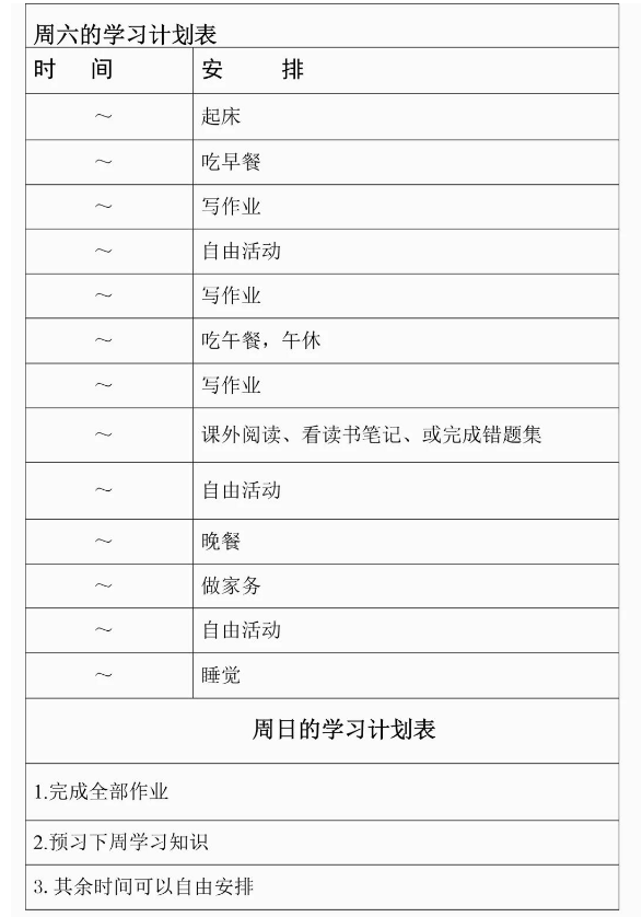 初三逆袭每日计划表