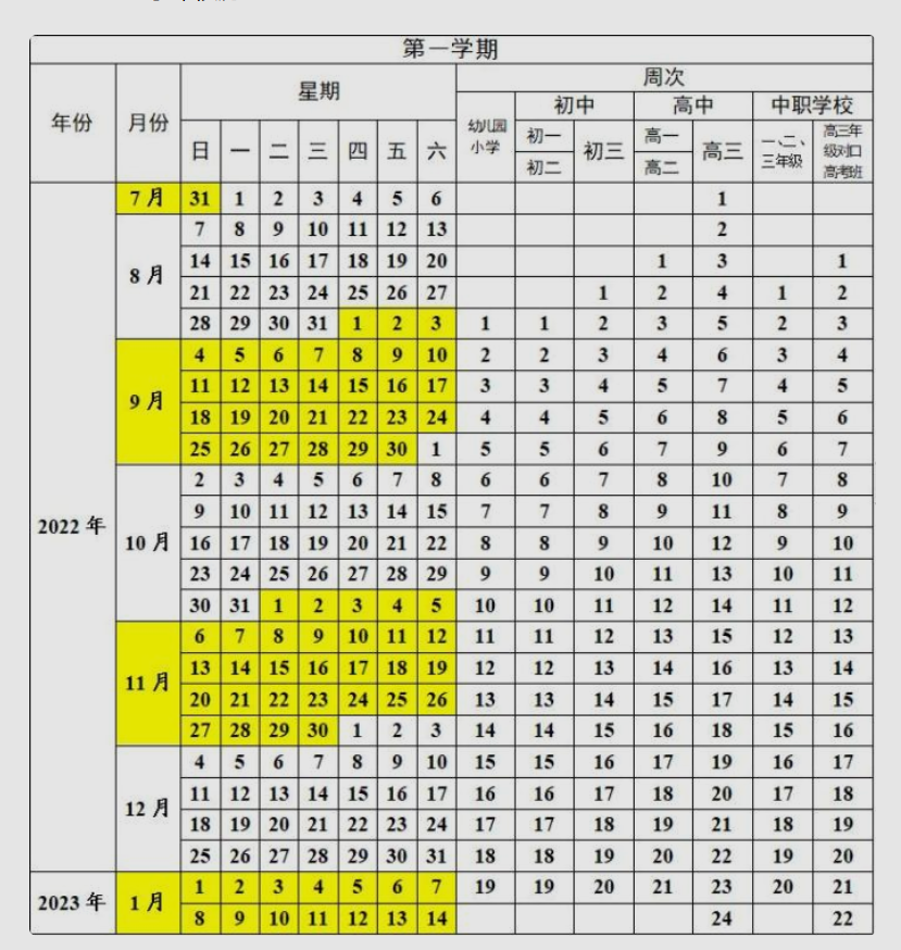 2022-2023年鄂尔多斯中小学校历 寒暑假放假时间