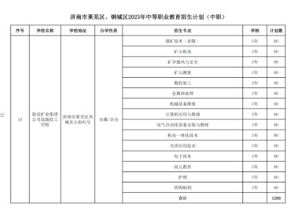 2023年济南莱芜区、钢城区中考招生计划