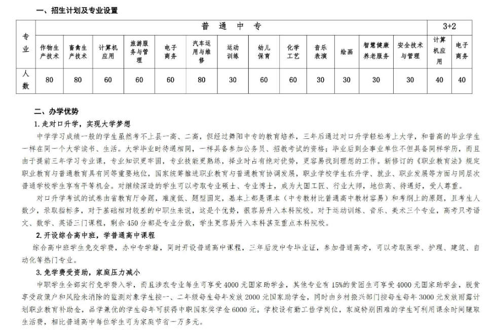 舞阳中等专业学校招生章程