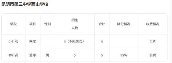 2024年云南昆明第三中学西山学校体育特长生招生计划