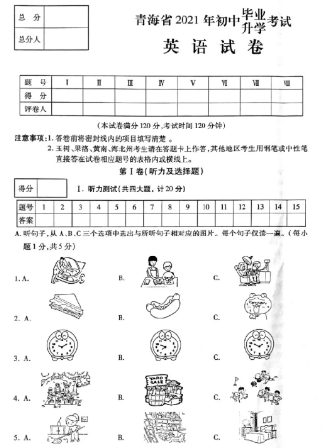 2021年青海中考英语试卷真题及答案【图片版】