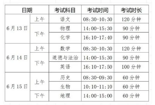 2024烟台中考时间是什么时候 各科目考试时间安排