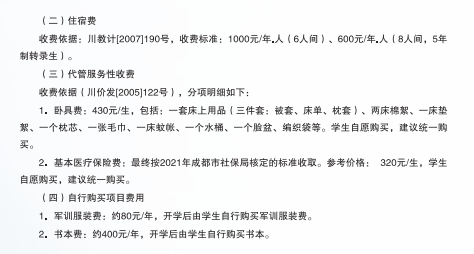 成都工业职业技术学院其它费用