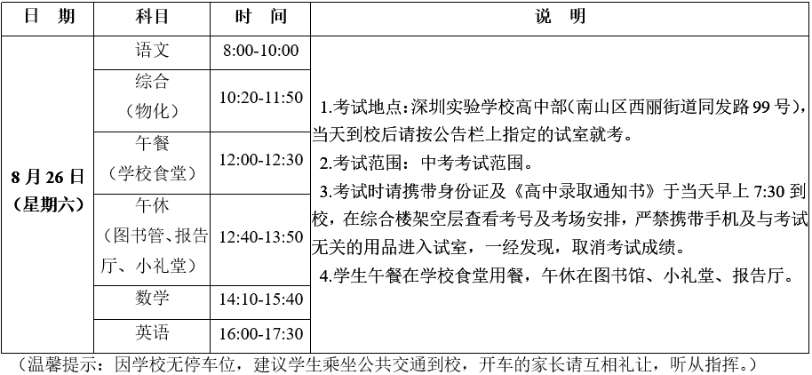 2023深圳高一新生报到时间及入学须知