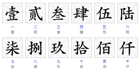 大写数字一到十