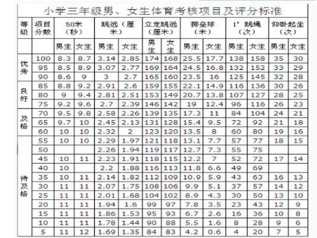 三年级仰卧起坐成绩表